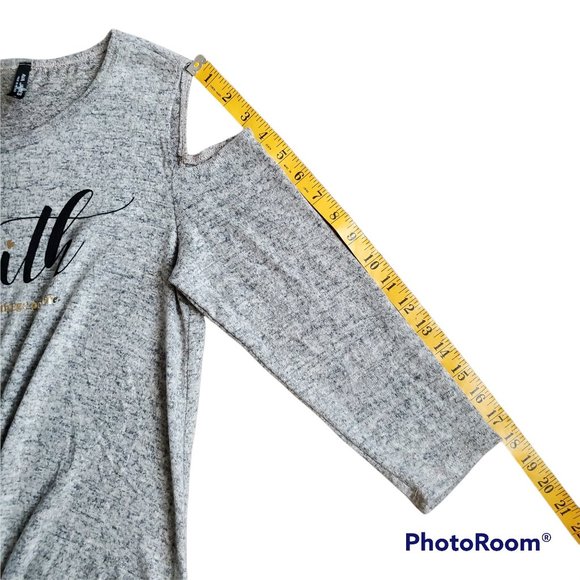 Ava James Womens Cold Shoulder 3/4 Sleeve Knot Front Knit Blouse Gray Medium NWT - Picture 10 of 11